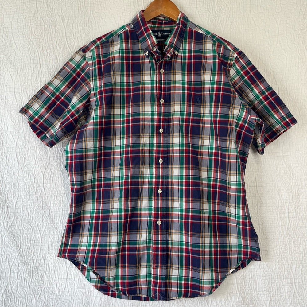 Ralph Lauren Shirt Mens XL Classic Fit Plaid Short Sleeve Button Cotton Casual
